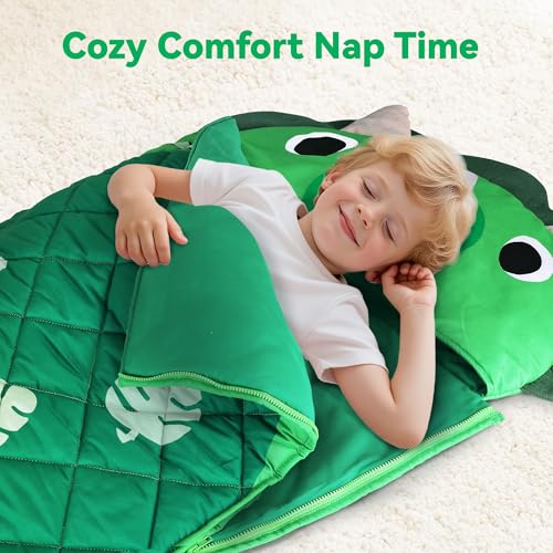 iPlay, iLearn Kid Sleeping Bag, Dinosaur Slumber Sack, Toddler Boy Nap Mat | 2 in 1 Green Dinos Cushion Pillow Blanket, Happy Travel Sleepover Daycare Preschool Birthday Gift for 3 4 5 6 Years Old Child - style: Dinosaur