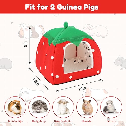 BWOGUE Guinea Pig Bed Hideout, Washable Hamster Cave for Small Animals | Removable Cushion for Cleaning, Warm Fleece Nest, Washable Bed, 10 x 9.8 x 9 in, Dwarf Rabbits Hedgehogs - color: Strawberry Red