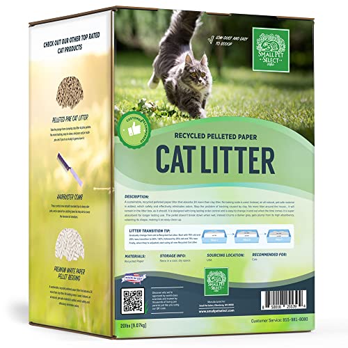 Small Pet Select Recycled Paper Cat Litter, Non-Clumping, 20 lb | Absorbent Low Dust Pellets, Non-Tracking, Odor Control, For Litter Box, Made in USA, Eco-Friendly Recycled Paper - size: 20 lbs
