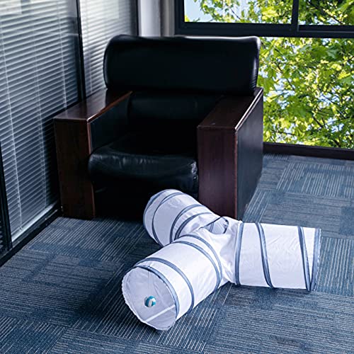 Cat Tunnel, Collapsible Tube with 1 Play Ball Toys, 3 Ways Tunnels for Indoor Cats, Puppy, Kitty, Kitten, Rabbit (White and Gray) - color: Y Shape White & Gray