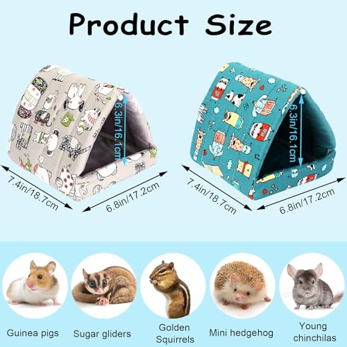 UPINS 2 Pack Guinea Pig Hideout, Washable Small Animal House Bed | Guinea Pig Pillow,Fits Mouse Hamster Chinchilla Hedgehog Ferret Rat Bearded Dragon,Soft Bedding For Cage Accessories - color: Blue Gray, size: 6.8 x 7.4 inch