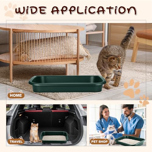 Uiifan 3 Pcs Extra Large Low Entry Cat Litter Box for Senior Kitty Pet Open Top Litter Box for Senior Kitten Handicap Disabled Older Elderly Cats, Easy to Clean(Dark Green,23.2 x 16.5 x 4.3 Inches) - color: Dark Green, size: 23.2 X 16.5 X 4.3 Inches