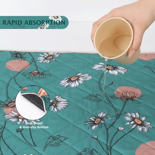 IEUUMLER Washable Pee Pads for Dogs, 2 Pack Non-Slip & Waterproof Pack Whelping Pad, Reusable Washable Puppy Potty Training Pad with Fast Absorbent for Playpen EU007 (Teal Daisy, 36"X41"-2pcs) - size: 36"X41"-2pcs