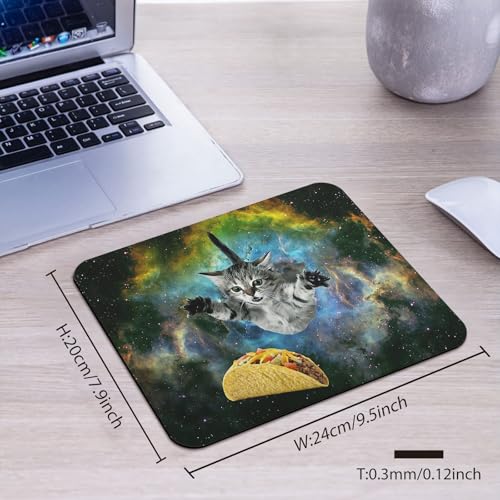 Cute Space Cat Funny Meme Mouse Pad, Galaxy Kitten Chasing Taco Desk Mat | Cosmic Surreal Joking Pet Graphic, Vibrant Nebula, 9.5 x 7.9 Inches, Anti-Slip Base, Cute Smooth Mousepad - color: Space Cat