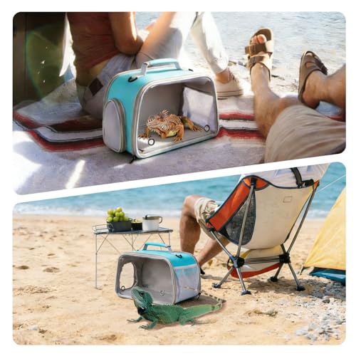 WEVONIGU Scratch-Resistant Bearded Dragon Backpack Foldable Gecko Carrier Ventilation Travel Bag with Clear View Window Dual Carry Cage Options for Travel Hiking & Vet Visits - color: Green, size: 8.0"L x 7.0"W x 5.0"H