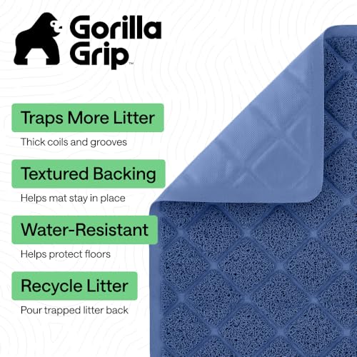 GORILLA GRIP Cat Litter Box Mat, Cushioned Coil Mesh Litter Trapping Mats, Scatter Control Supplies for Less Mess, Phthalate Free, Ultra Deep Catch Grooves, Rinse or Vacuum to Clean, 24x17 Navy Blue - color: Navy, style: Small (24" x 17")
