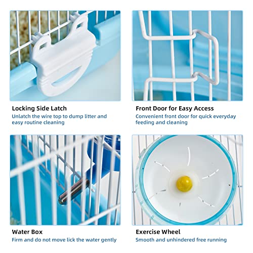 Hamster Cages and Habitats, A Wire Rat Cage with a Large Space for Dwarf Hamsters, Guinea Pig, Gerbils, Mouse or Other Small Animal Cage. - color: Blue