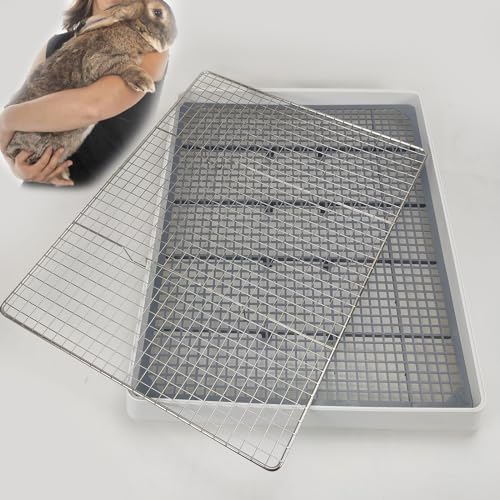 Rabbit Litter Box with Grid 22x18in, Potty Training Pan for Adult Animals | Rabbit Litter Box with Grid, Bunny Litter Tray for Cage, Potty Training Pan for Animals. - size: L (+1 metal grate with Large Hole)