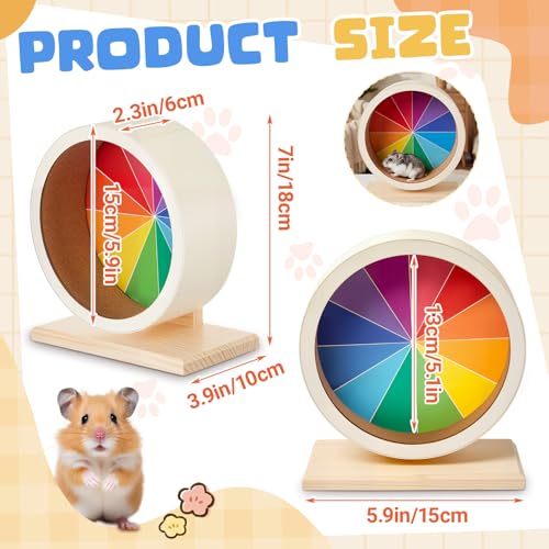 7 Inch Hamster Wooden Silent Wheel, Rainbow Printed Small Animal Exercise Wheel, Quiet Spinner Hamster Running Wheels Prevent Depression Toys for Hamsters, Gerbils, Mice and Other Small Pets - size: Small