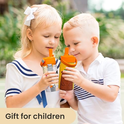 SANDJEST Cat Water Bottle - Kids Water Bottle with Straw Lid - 12 Oz Insulated Stainless Steel Water Bottles for Kid Boys Girl - Travel Cup for School Sports - color: Cat 1