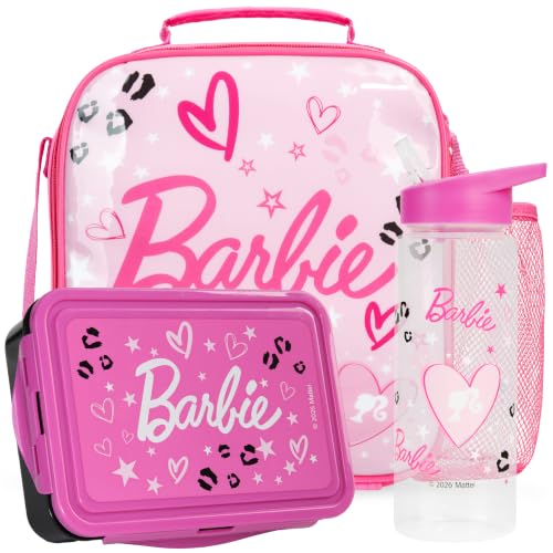 Get Trend Barbie Girls Lunch Box 3Pc Set | Kids Insulated Lunch Bag with BPA-Free Water Bottle and Bento Box, Back to School Gifts for Girls - color: Pink/Multi Barbie