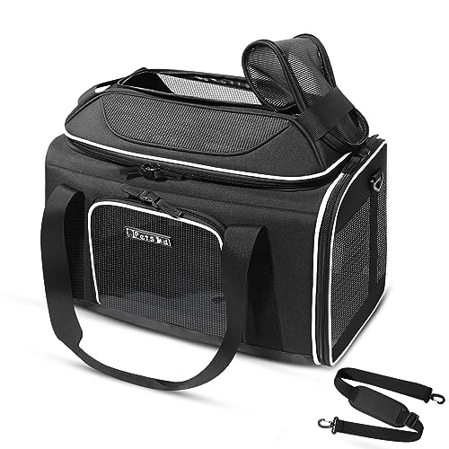 Top-Expandable Small Pet Carrier 18"x11"x11" Airline Approved | for Delta/American/United Airlines, Lockable Safety Zippers and Anti-Scratch Mesh, Soft-Sided, Pets Under 10 Lbs, Black - color: Black, size: 18.0"L x 11.0"W x 11.0"H