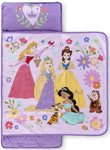 Jay Franco Kids Nap Mat with Embedded Pillow & Blanket – Soft 46"x20" Microfiber Sleeping Bag with Name Tag & Handle - style: Pink - Disney Princess