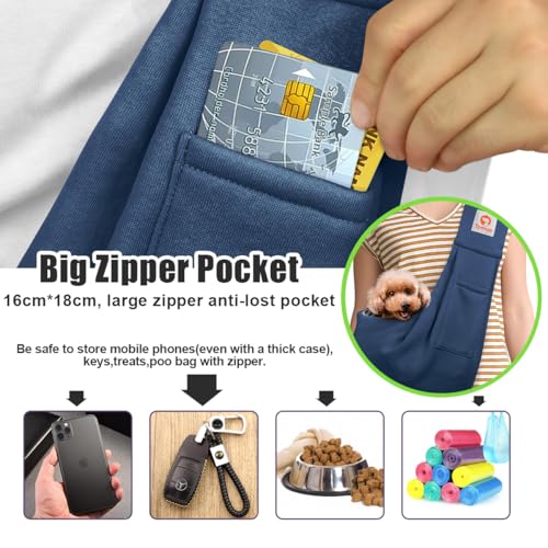 Tomkas Small Dog Cat Sling Carrier Puppy Purse Travel Wrap Soft Crossbody Pet Bag (Dark Blue, M - Classic Pocket & Classic Strap) - color: Dark blue