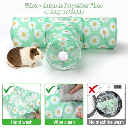 Rypet Guinea Pig Tunnel Hideout 3-Way Collapsible Small Pet Tubes, Daisy | 3 Way Design for Exploration, Collapsible for Easy Storage, Built-in Play Ball, Hiding & Resting for Hamsters Ferrets - color: Daisy