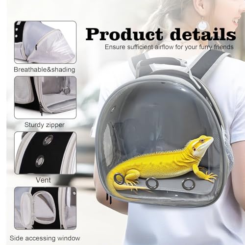 WEVONIGU Expandable Small Animal Backpack Carrier with Clear Bubble Window Large Space Travel Cage for Hedgehog Rat Parrot,Bearded Dragon,Sugar Glider,Airline Approved (Black, BE Backpack) - color: Black, size: BE Backpack