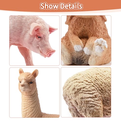 Toymany Realistic 17PCS Farm Animal Figurines Set with Fence, Includes Pigs, Sheeps, Alpaca and Rabbits Figures, Educational Toy Easter Bunny Figures Cake Toppers Birthday Gift for Kids Toddlers - style: Farm Set (17PCS)