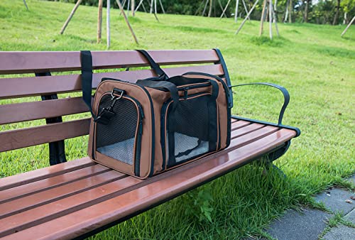Soft Sided Carrier for Small Medium Cats Dogs,Removable Pad Collapsible Travel Pet Carrier Large Brown - color: Brown, size: 20.0"L x 13.0"W x 13.0"H