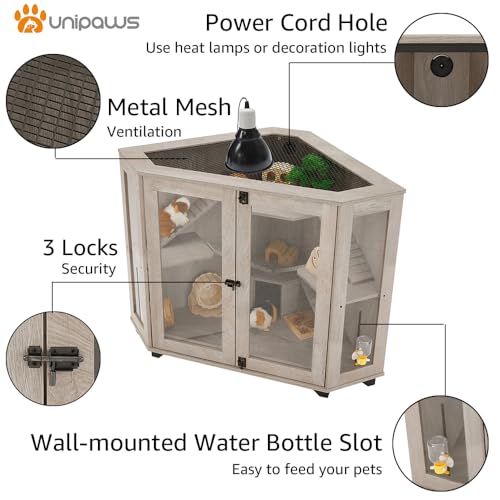 unipaws Chinchillas Hedgehog Cage with Ramp and House, Large Size | Corner Small Animal Cage, Clear Acrylic Door, Water Bottle Slot, Top Ventilation - color: Cage, size: 45.7"L x 27.1"W x 34.2"H