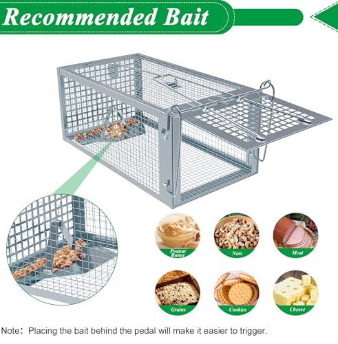 2 Packs Humane Rat Mouse Trap Outdoor Live Animal Cage Indoor & Outdoor | Silver Iron Galvanization, Reusable Safe for Children & Pet, Waterproof
