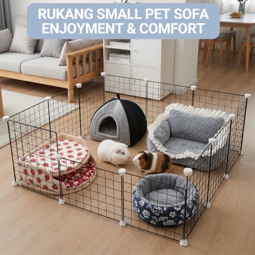 RUKANG Guinea Pig Couch, Small Pet Sofa with Unique Lace Design, Guinea Pig Bed with Fluffy Polypropylene Cotton Fillers on Arms & Back, Comfortable Fabric, Ideal Bed for Small Pets, Gray