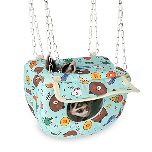 Small Animal Hammock Bed with Hideout for Guinea Pigs, Rats, Sugar Gliders and More, Hamster Hanging Bed Toy Cage Accessories Warm Nest (Animal Green) - color: animal green