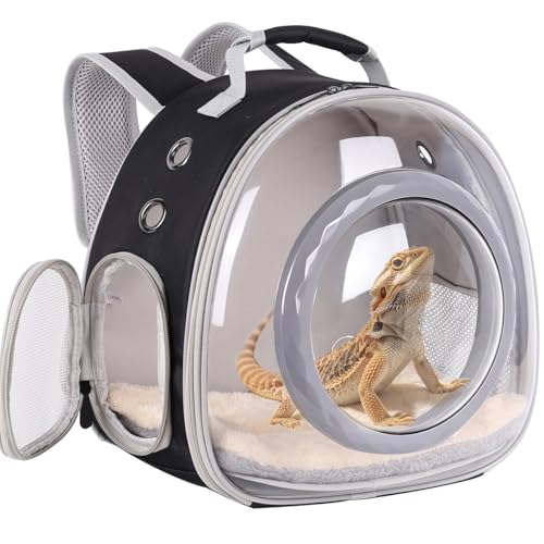 WEVONIGU Small Animal Backpack Carrier with Clear Bubble Dome Window Large Space & Breathable Travel Cage with Soft Mat Airline Approved - color: Black, size: 8.0"L x 7.0"W x 5.0"H