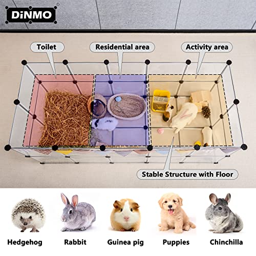 DINMO 38 Panels Bunny Playpen with Floor, Plastic, 61.2"L x 24.8"W x 24.8"H | Portable Small Animals Fence for Rabbits, Ferrets, Hedgehogs, Guinea Pigs, Puppies & Kittens, DIY, Expandable, Visualization - style: Plastic-38 panels