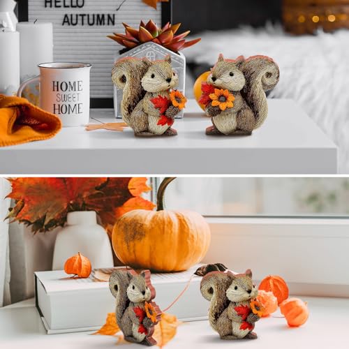 DoubleFill 2 Pcs Fall Squirrel Figurine Thanksgiving Wooden Squirrel Figurines Table Decoration for Autumn Thanksgiving Gifts Home Office Centerpiece Decor Party Supplies (Modern Style) - style: Modern Style