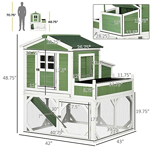 PawHut 49" Small Chicken Coop Hen House with Garden Space 2-4 Birds Green | Chicken House Outdoor Run Cage with Weather Protection