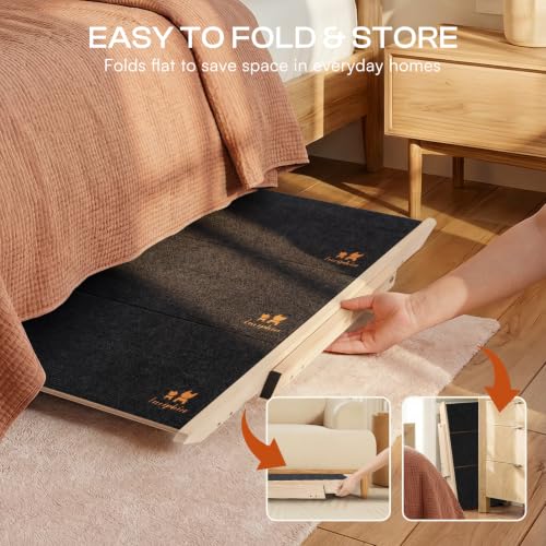 Luciphia Wooden 2-in-1 Dog Stairs, 4-Step Foldable Anti-Slip Pet Steps | For beds, cars, and couch, supports up to 220lbs, ideal for small, aged, and injured dogs and cats, indoor and outdoor use