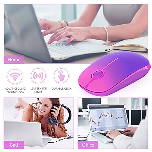 VssoPlor Wireless Mouse, 2.4G Slim Computer Laptop Mouse, Gradient Purple | Portable Mouse, Plug & Play USB Nano Receiver, Quiet Silent Optical Mice for Notebook, PC, Laptop, Computer, Windows, Mac - color: Gradient Purple