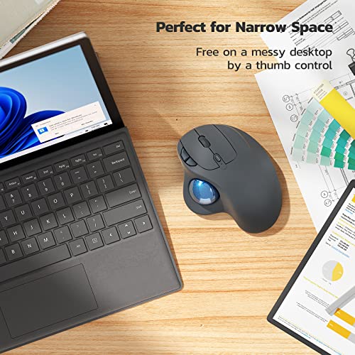 Nulea M501 Wireless Trackball Mouse Ergonomic Thumb Control, 4 DPI Levels | Rechargeable mouse with Bluetooth USB receiver,3 device use,smooth tracking,compatible with PC Mac Windows-Blue Grey