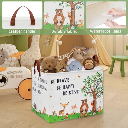 Woodland Nursery Decor Baby Shower Basket , Bear Baby Laundry Basket , Jungle Animal Baby Hamper Fox Rabbit Storage Bin Toy Bin Cute Collapsible Clothes Book Organizer Box - color: Green