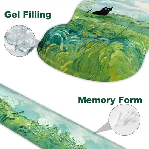 Ergonomic Mouse Pad with Wrist Rest and Keyboard Wrist Rest, Gel Mousepad and Wrist Rest for Computer Keyboard, Pain Relief, Non-Slip PU Base, Mouse Pad with Wrist Support for Gaming, Office, Cat - color: Cat