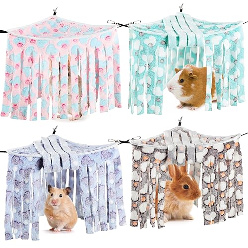 Huwena 4 Pcs Guinea Pig Hideout Fleece Hideaway Toys Cage Accessories Small Animals Corner Triangular Hammock Hamster Ferret Playing Sleeping Bed for Hedgehog Bunny Chinchillas (Heart) - style: Heart