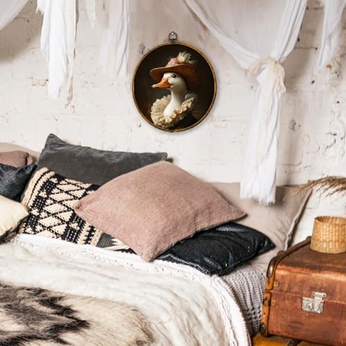 shiviody Vintage Rustic Floral Duck Canvas Wall Art Decor, Dark Moody Farmhouse Cottagecore Elegant Duck Round Hanging Frame Prints Decorations for Home Bedroom Living Room 10"x10" - color: Animals-20