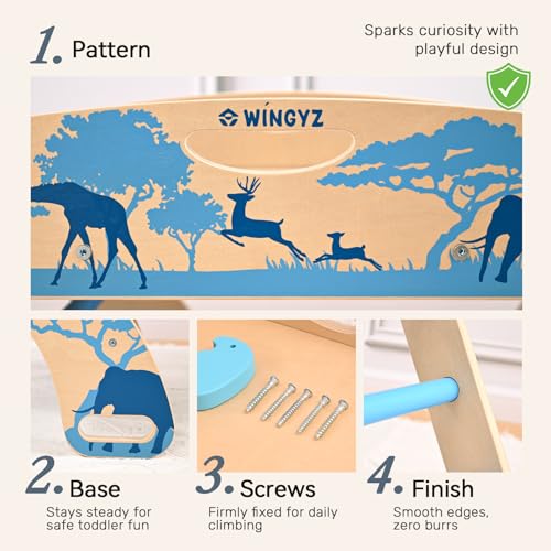 Pikler Triangle Set, Montessori 8-in-1 Climbing Set with Cushion | Wood Jungle Gym for 18M-5Y, Foldable, Reversible Animal Slide, Patent-Protected, 2.35in Gap, ASTM F963, Blue - color: Blue