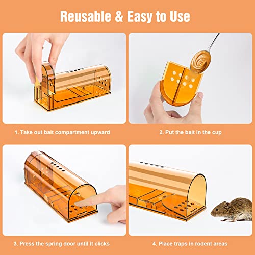 6 PCS Humane Mouse Traps No Kill Reusable Mice Trap Indoor for Home | PC Material, Reusable Capture & Release, Use for Home, Waterproof - size: Orange-6Pack