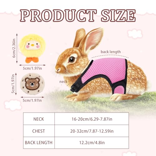 4-Pack Rabbit Harness and Leash Set, Rabbit Leash and Harness Set Escape Proof, Adjustable, with 2 Pendants, for Ferrets Pigs Puppies Small Animals Pets Outdoor Walking Supplies (Pink/Blue)