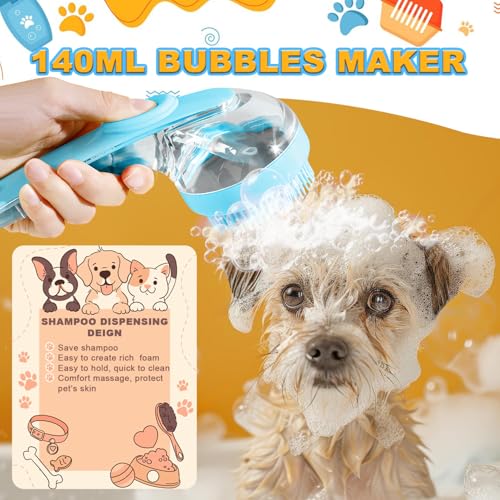3Pcs Dog Bath Brush, Dog Scrubber for Bath, Dog Shampoo Brush Bubble Maker, Dog Paw Washer, dog grooming Massage Brush with Adjustable Ring Handle, dog accessories for Short & Long Hair -Blue - color: Blue