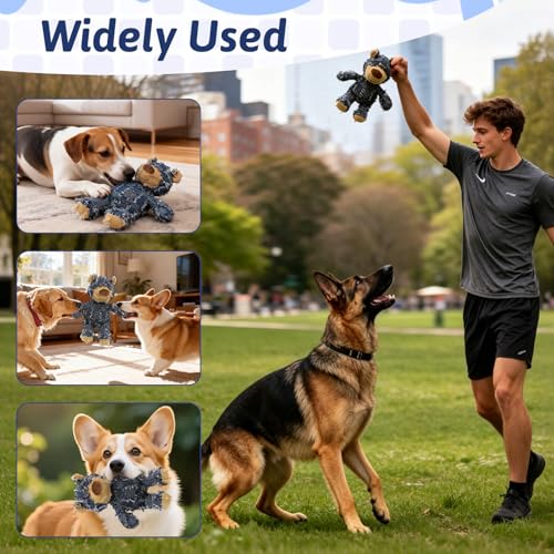 MAXBECK Dog Companion for Heavy Chewers- Indestructible Robust Bear Dog Toy, Resistant Squeaky Dog Toys for Heavy Chewers, Unbreakable Stuffed Plush Dog Toys for Aggressive Chewers (A-Navy) - color: A-Navy