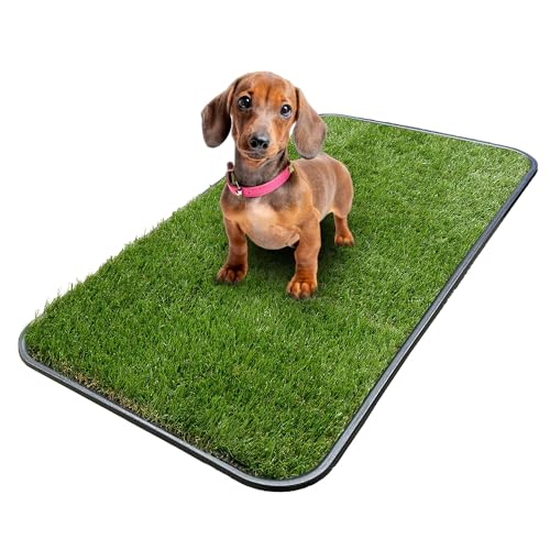 Ottomanson Artificial Grass Puppy Potty Training Pad with Tray, 15" x 30" Reusable Pee Pad for Small Pets and Dogs - color: Black Tray/Grass, size: 1'3" x 2'6" (Pet)