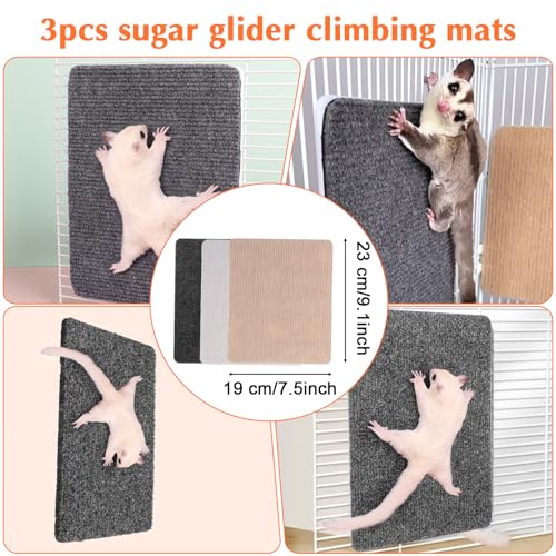 Yolev 3 Pcs Sugar Glider Cage Accessories,Sugar Glider Toys Climbing Mats 9 × 7.5 inch for Sharpening Claws, Small Pets Scratching Pads Climbing Toys for Cage Wall Furniture
