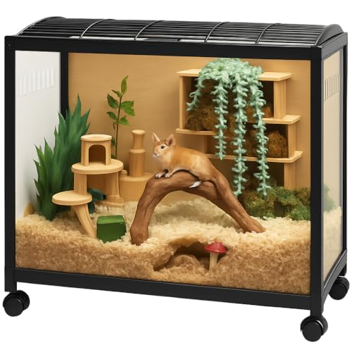 Hamster Cage,Metal Large Rat Cage Stackable with Top Access,Ventilated Pet Mouse Cages with Front Door,Portable Hamster House for Rats, Guinea Pigs,38x18.5x20.5in - color: black