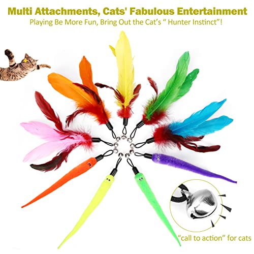 MeoHui Cat Toys for Indoor Cats, Interactive Cat Toy 2PCS Retractable Wand Toy and 9PCS Cat Feather Toys Refills, Funny Kitten Toys Cat Fishing Pole Toy for Bored Indoor Cats Chase and Exercise