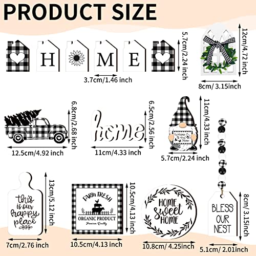FairySandy 11 Pcs Home Tiered Tray Decor Buffalo Plaid Black and White Rustic Farmhouse Tiered Tray Decorations Set Home Wooden Signs Vintage Animal Tabletop Wood Signs for Kitchen Table Shelf Decor - style: Buffalo Plaid