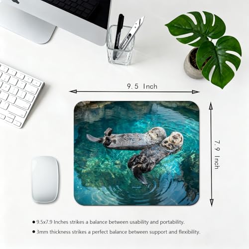 Adorable Sea Otters Mouse Pad, Wildlife in Turquoise Ocean Water Desk Mat | 9.5"x 7.9", Cute Smooth & Anti-Slip Mousepad - color: Colorful Design Wknoon-Art 03