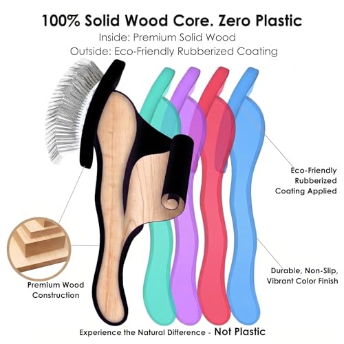 Wooden Slicker Brush Set for Goldendoodles Poodles Long Hair | Dog Brush Set for Bernedoodles, Aussies & Shelties. Perfect for Daily Detangling of Long Thick Hair to Prevent Matting. - color: Black