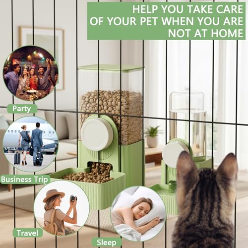 Hanging Automatic Pet Food Water Dispenser,Gravity Bunny Water Food Bowl Dispenser for Cage Kitten Rabbit,Puppy and Chinchilla Hedgehog Ferret (Green)